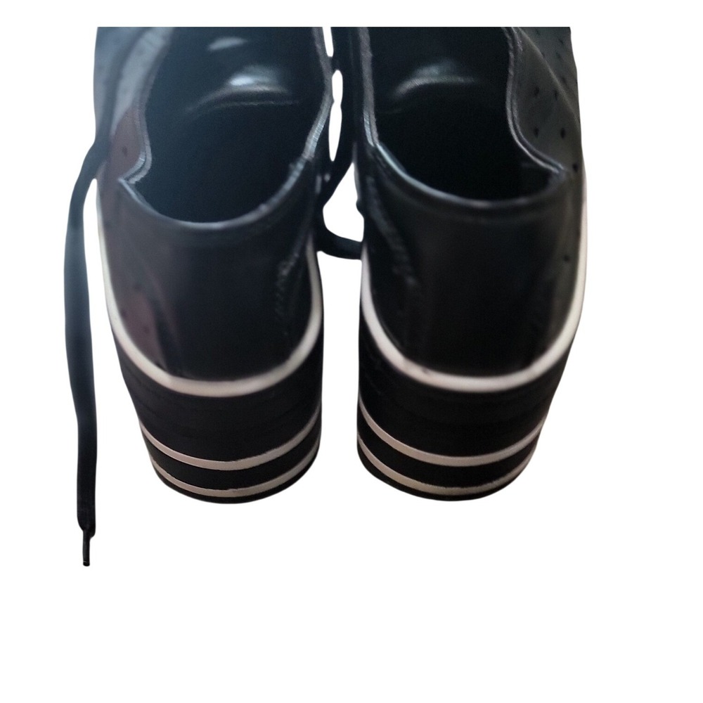 Irene-05 Black Faux Leather Platform Sneakers Striped Sole Womens 7.5 - Picture 4 of 5